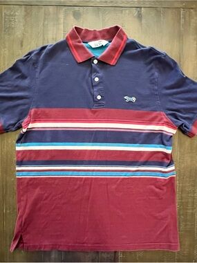 VTG 80s Mens Large Retro Fox Collection Polo Golf Shirt Striped